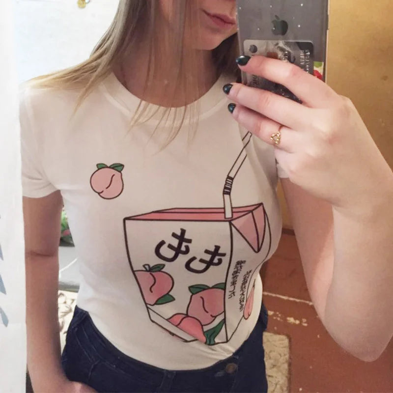 Pink Peach Juice Harajuku T Shirt Food - Tophatter Daily Deals