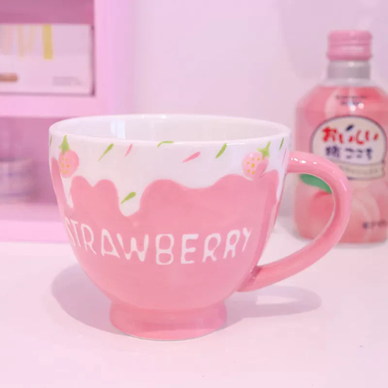Strawberry and Cream Pink Large Coffee Mug Food - Tophatter Daily Deals
