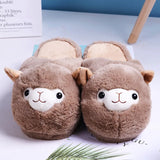 Fuzzy Slippers Plush Warm Shoes Cute Alpaca Cozy Home Slides Pink Brown Multicoloured Beige Animals - Tophatter Daily Deals