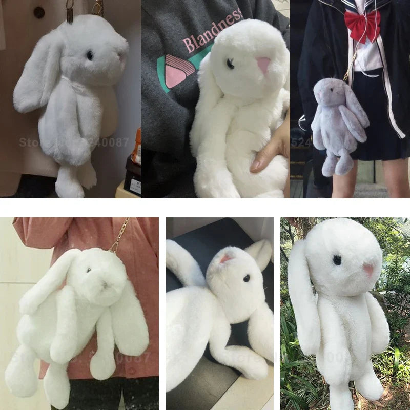 Rabbit Bunny Fur Plush Bag Pink Bows Pearl Strap Gold Hardware Crossbody 30cm Animals - Tophatter Daily Deals