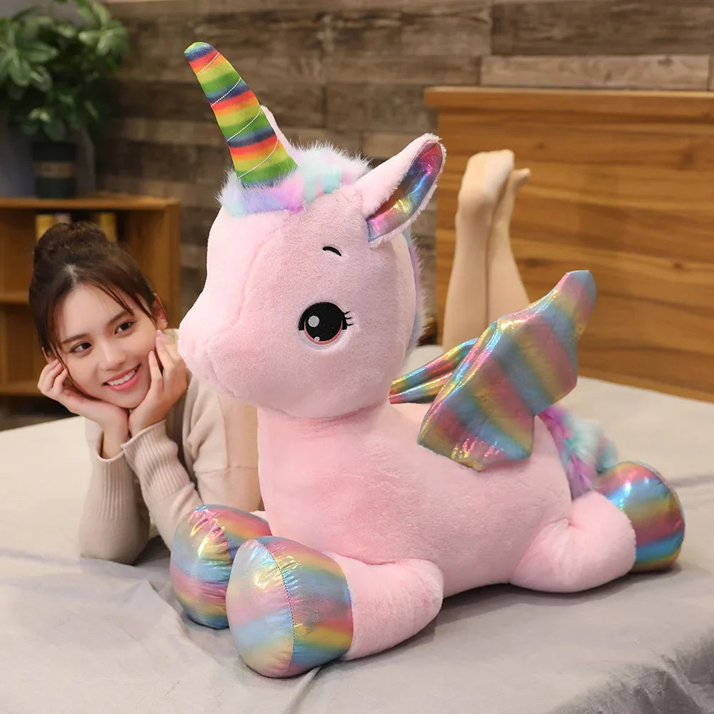 Unicorn Dream Rainbow Plush Toy High Quality Pink Horse Sweet Girl Home Decor Sleeping Pillow Gift For Kids up to 100cm Mythical - Tophatter Daily Deals