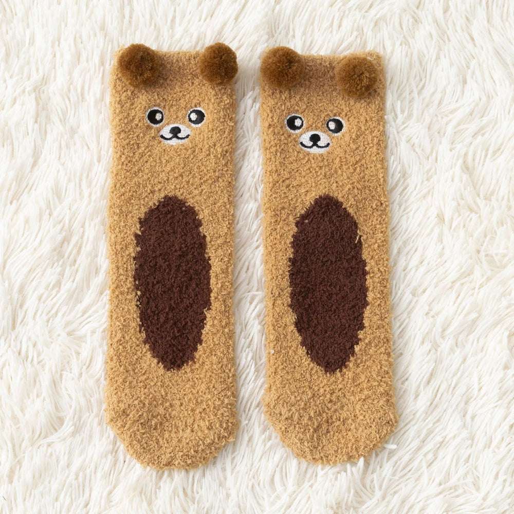 Cute Animal Fuzzy Socks Khaki Bear One Size Animals - Tophatter Daily Deals