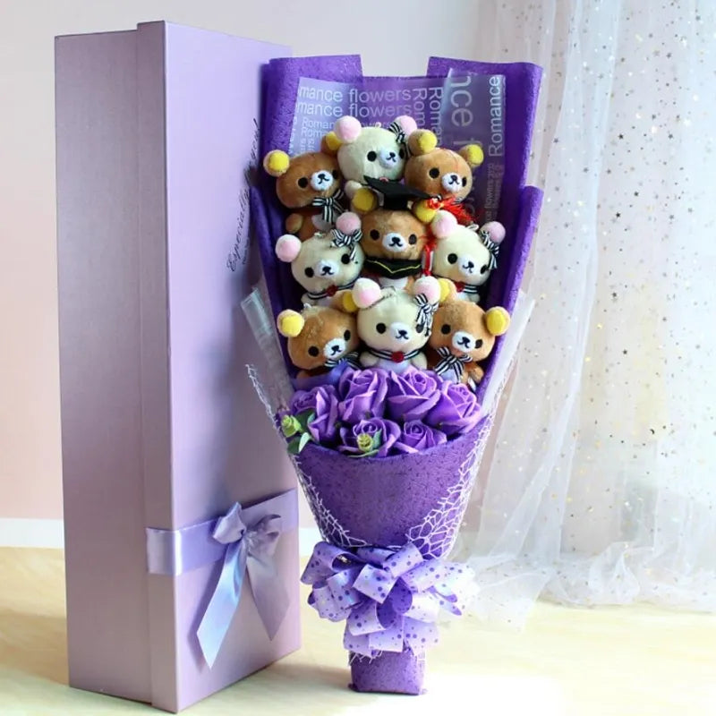 San-X Rilakkuma Korilakkuma Teddy Bear Plush Toy Flower Bouquet Gift Box Flowers - Tophatter Daily Deals
