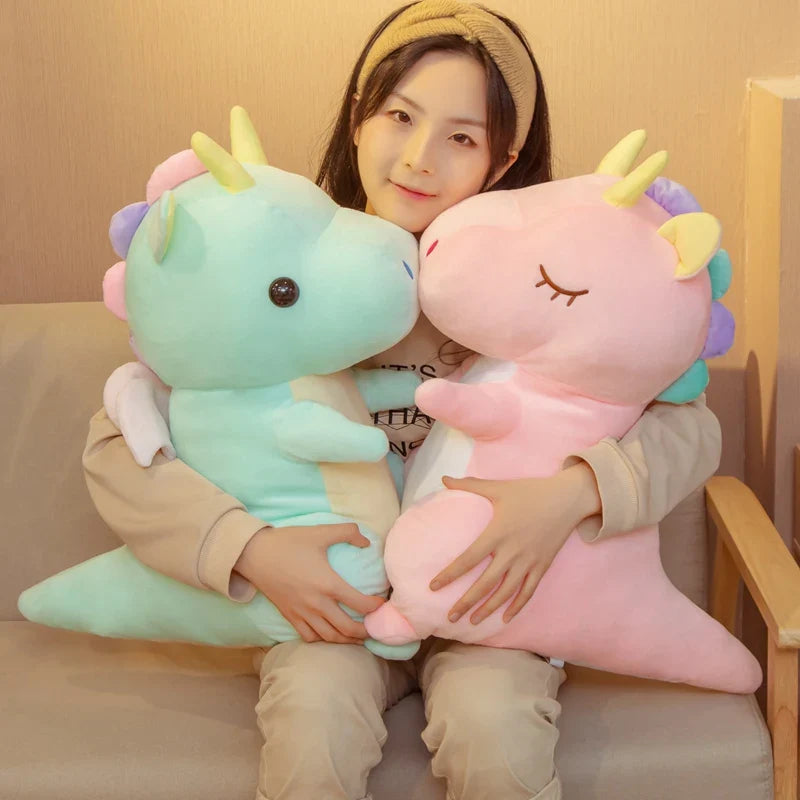 Pastel Dragon With Yellow Angel Wings - Pink or Green Sleeping Plush Toy Mythical - Tophatter Daily Deals