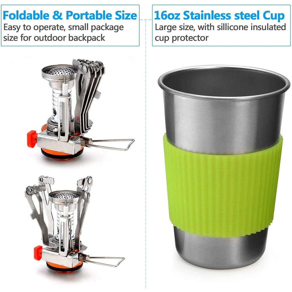 Camping Cookware Kit with Stove Green Camp Cooking - Tophatter Daily Deals