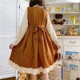 Japanese Autumn Kawaii Lolita Cosplay Dress Sweet Bow Full Sleeve Ruffles Brown Fruit - Tophatter Daily Deals