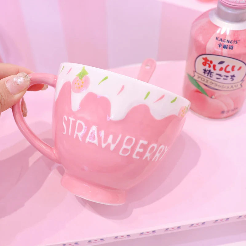 Strawberry and Cream Pink Large Coffee Mug Food - Tophatter Daily Deals