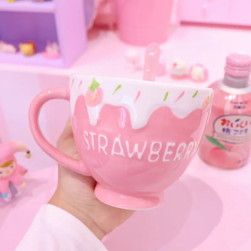Strawberry and Cream Pink Large Coffee Mug Food - Tophatter Daily Deals