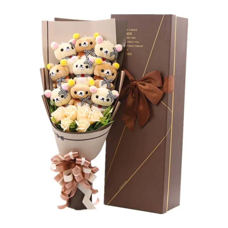 San-X Rilakkuma Korilakkuma Teddy Bear Plush Toy Flower Bouquet Gift Box Flowers - Tophatter Daily Deals