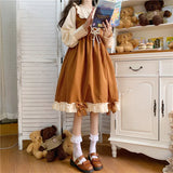 Japanese Autumn Kawaii Lolita Cosplay Dress Sweet Bow Full Sleeve Ruffles Brown Fruit - Tophatter Daily Deals