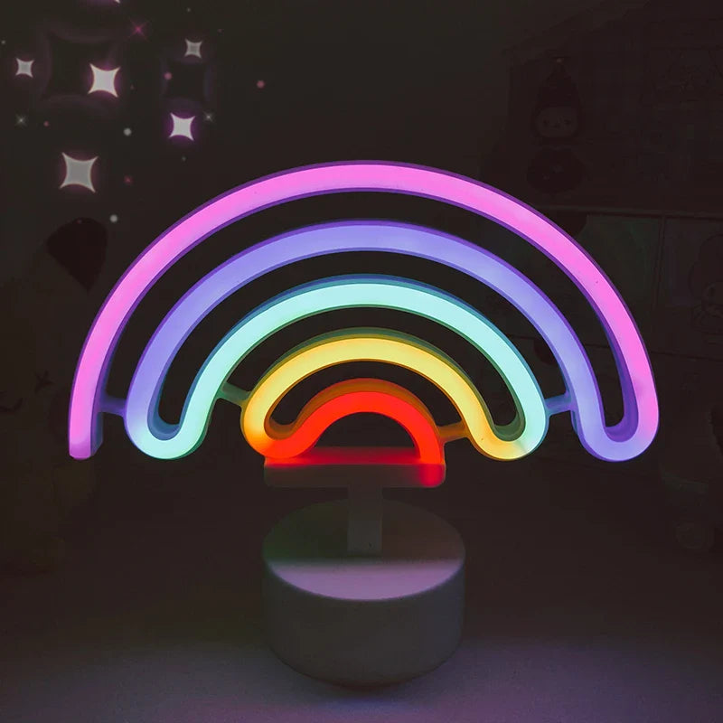 Cute Rainbow LED Unicorn Neon Sign Night Light Home Kids Bedroom Indoor Lighting Decor Lamp Lovely LED Night Light 2021 New Rainbows - Tophatter Daily Deals