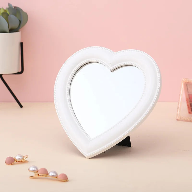 Pink Love Heart-Shaped Cosmetic Mirror Makeup Wall Hanging Mirror Mythical - Tophatter Daily Deals
