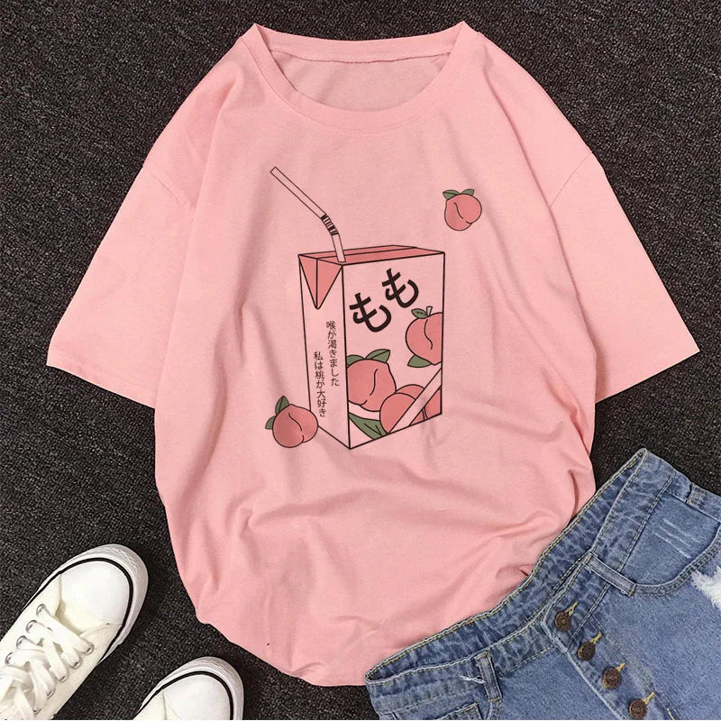 Pink Peach Juice Harajuku T Shirt Food - Tophatter Daily Deals