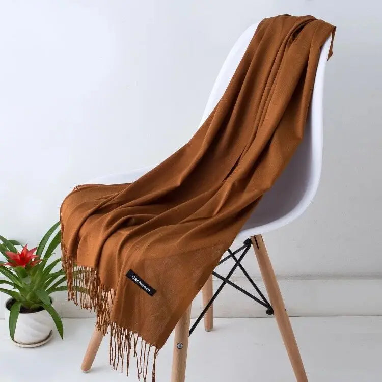 Warm Cozy Women Scarf - Long Fringe, Cashmere, Winter - Tophatter Daily Deals