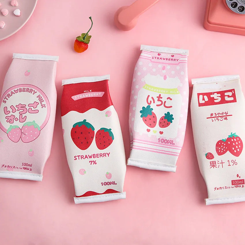 Pencil Case Strawberry Milk Box Bag Pink Pens Bag Japanese Fruit - Tophatter Daily Deals