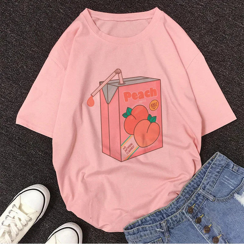 Pink Peach Juice Harajuku T Shirt Food - Tophatter Daily Deals