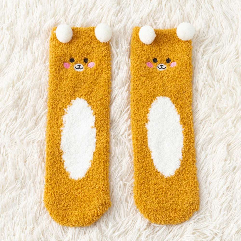 Cute Animal Fuzzy Socks Yellow Bear One Size Animals - Tophatter Daily Deals