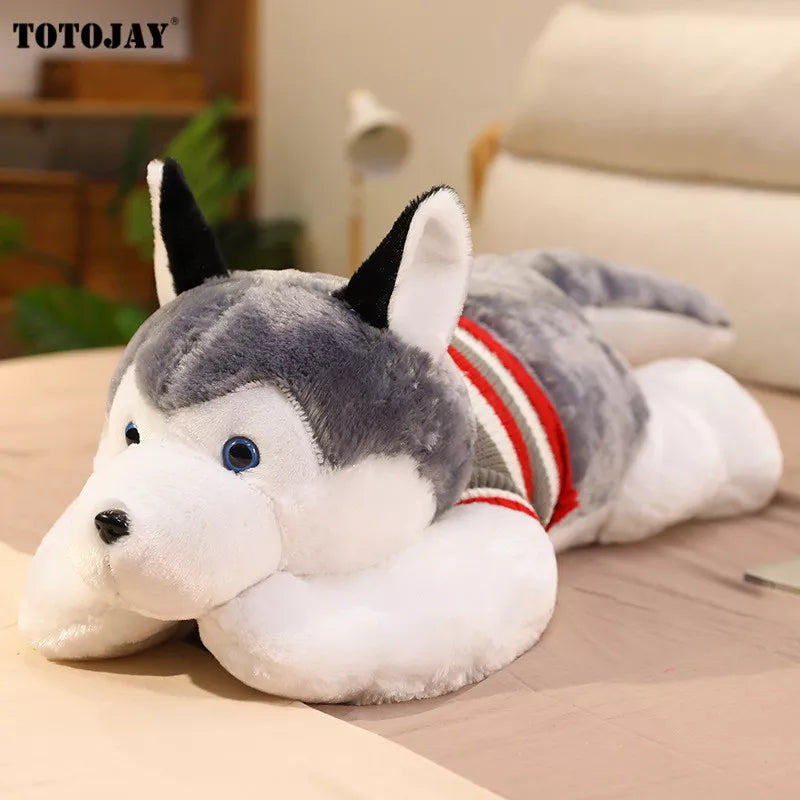 Huskie Dog Plush Doggy Puppy Husky Sleeping Grey White Stuffed Soft Toy Animals - Tophatter Daily Deals