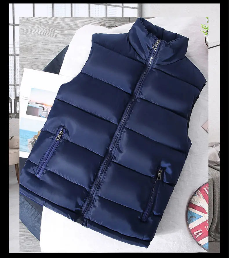 Warm Slim Men’s Puffer Vest - Stand Collar, Polyester, Casual - Tophatter Daily Deals