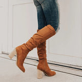 Supportive Women’s Knee Boots - Suede Slouchy, Everyday Brown - Tophatter Daily Deals