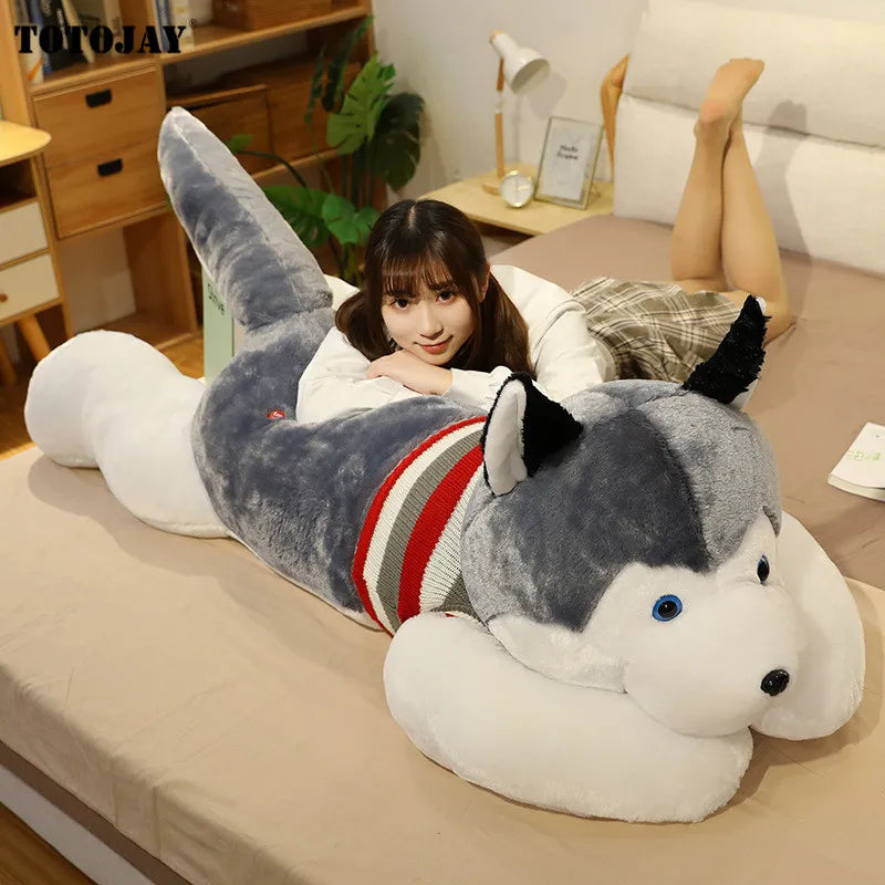 Huskie Dog Plush Doggy Puppy Husky Sleeping Grey White Stuffed Soft Toy Animals - Tophatter Daily Deals