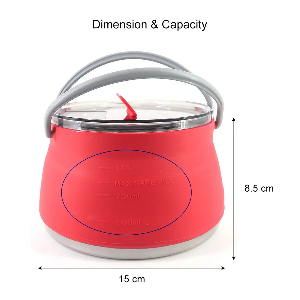 1L Folding Silicone Camping Kettle Pot Red Camp Cooking - Tophatter Daily Deals