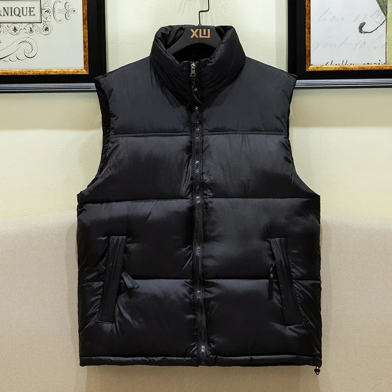 Warm Men's Puffer Vest - Sleeveless Quilted Down, Winter Black - Tophatter Daily Deals