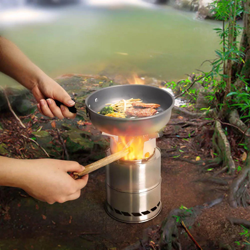 Portable Wood-Burning Camping Stove Silver Camp Cooking - Tophatter Daily Deals