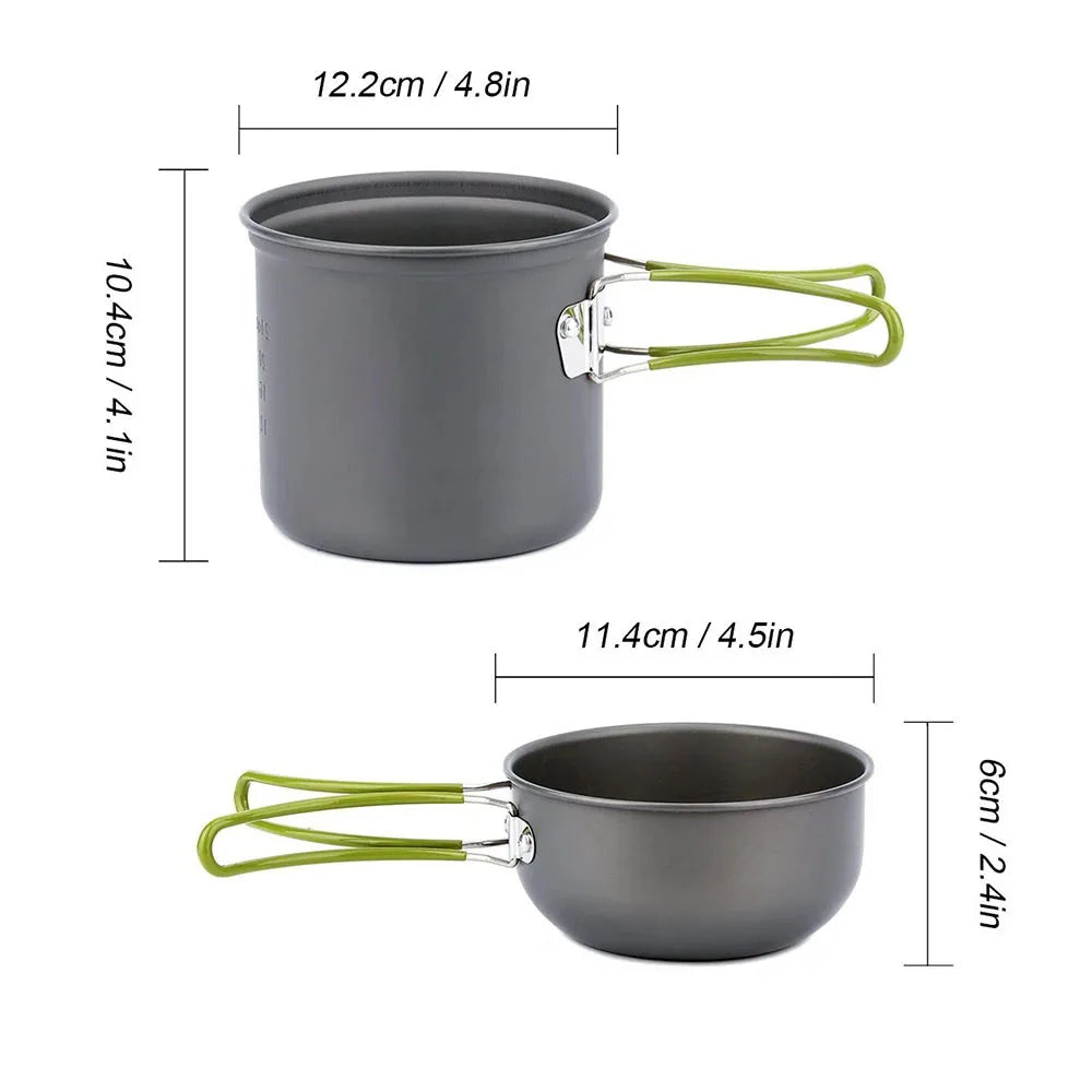 Camping Cookware Kit Portable 2-Pot Green Camp Cooking - Tophatter Daily Deals