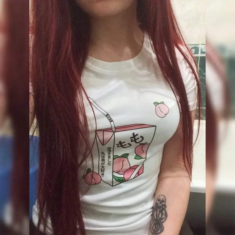Pink Peach Juice Harajuku T Shirt Food - Tophatter Daily Deals