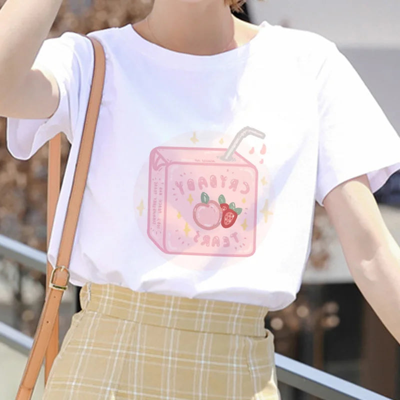 Pink Peach Juice Harajuku T Shirt Strawberry Milk Japanese Food - Tophatter Daily Deals