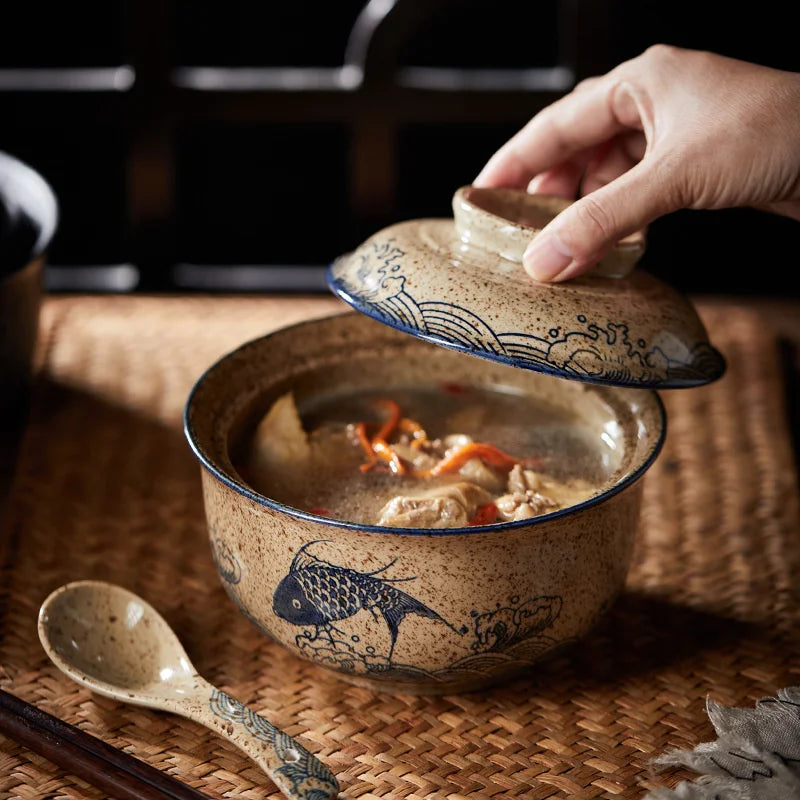 Ramen Bowl Large Ceramic With Lid Retro Fall 2025 Tableware - Tophatter Daily Deals