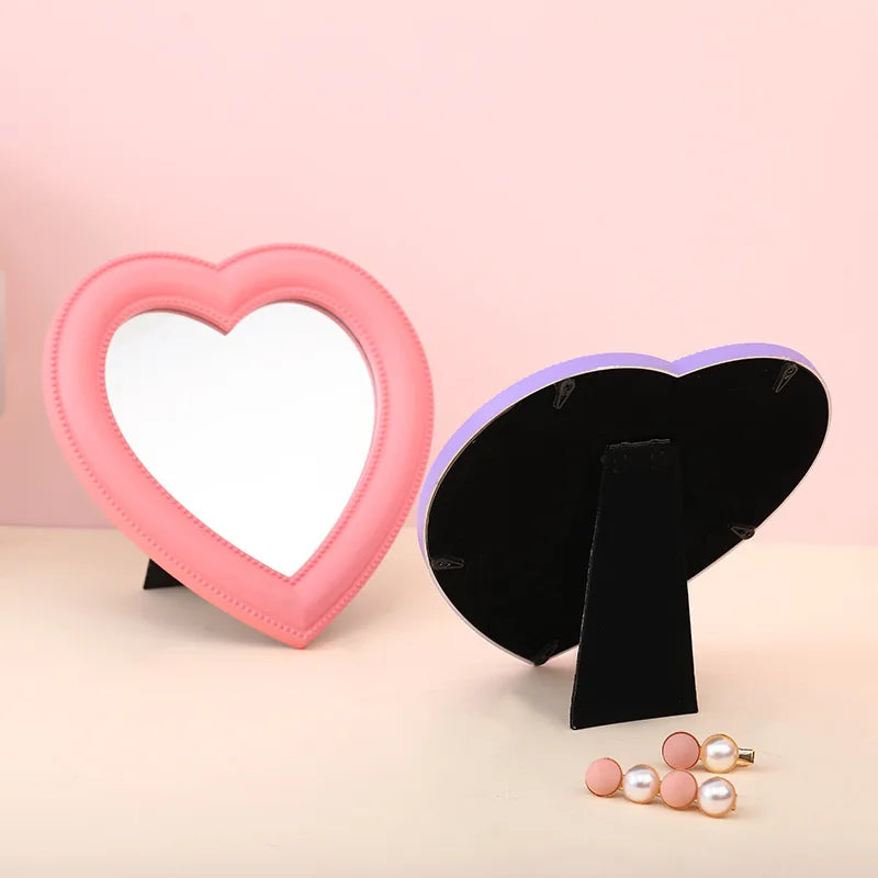 Pink Love Heart-Shaped Cosmetic Mirror Makeup Wall Hanging Mirror Mythical - Tophatter Daily Deals