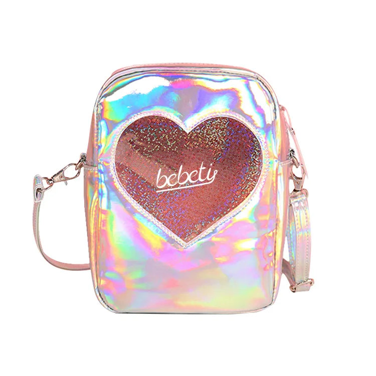 Irridescent Holographic Crossbody Handbag Bag Heart Pink Lilac Glitter Outer Space - Tophatter Daily Deals