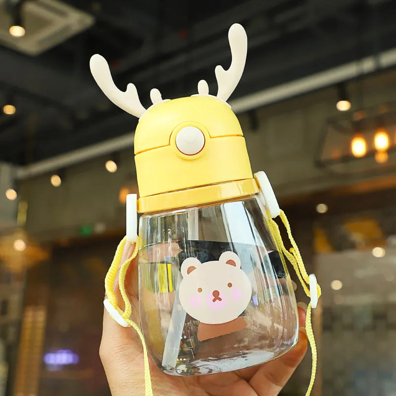 Cute Deer Antlers Water Bottle Pink Blue Yellow Green Yellow - 400ml Animals - Tophatter Daily Deals