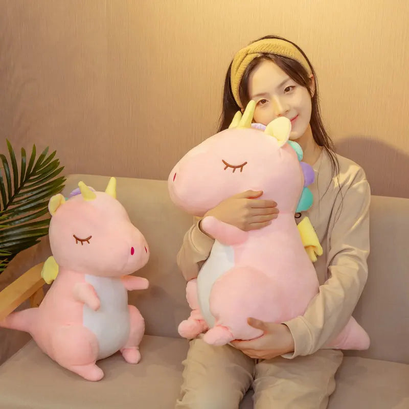 Pastel Dragon With Yellow Angel Wings - Pink or Green Sleeping Plush Toy Mythical - Tophatter Daily Deals