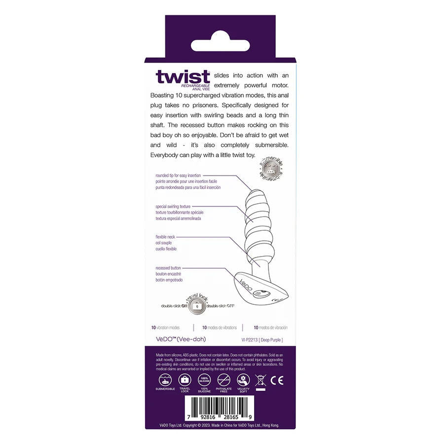 Twist Rechargeable Anal Vibe (Deep Purple) – Powerful 10 Mode Slim Anal Vibrator > Anal Range > Vibrating Butt Plugs - Tophatter Daily Deals