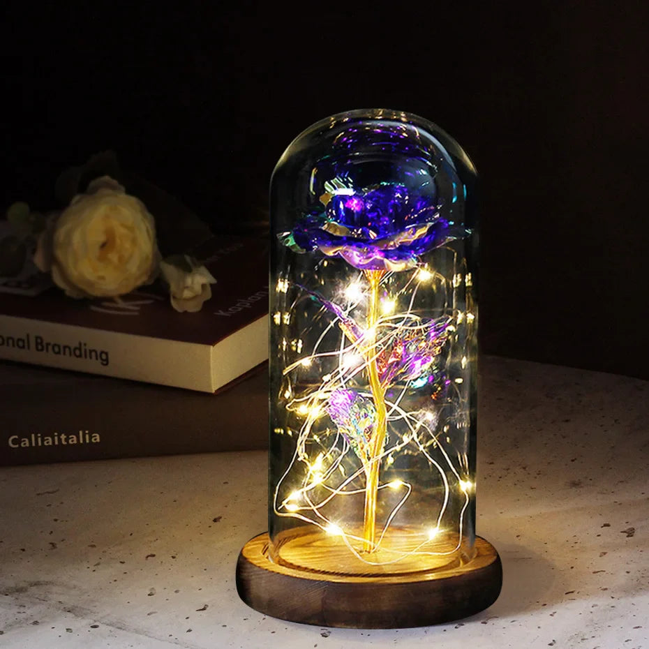 Beauty & The Beast Eternal Red Rose In Glass Dome with LED Lights Flowers - Tophatter Daily Deals