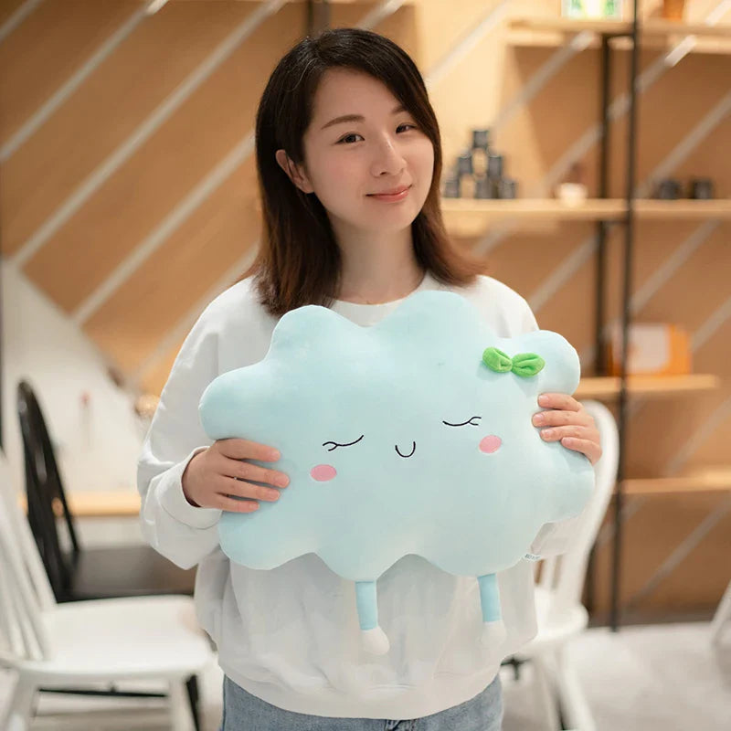 Happy Yellow Sunshine Sun Plush Smiley Cloud Rain Raindrops Weather Rainbows - Tophatter Daily Deals