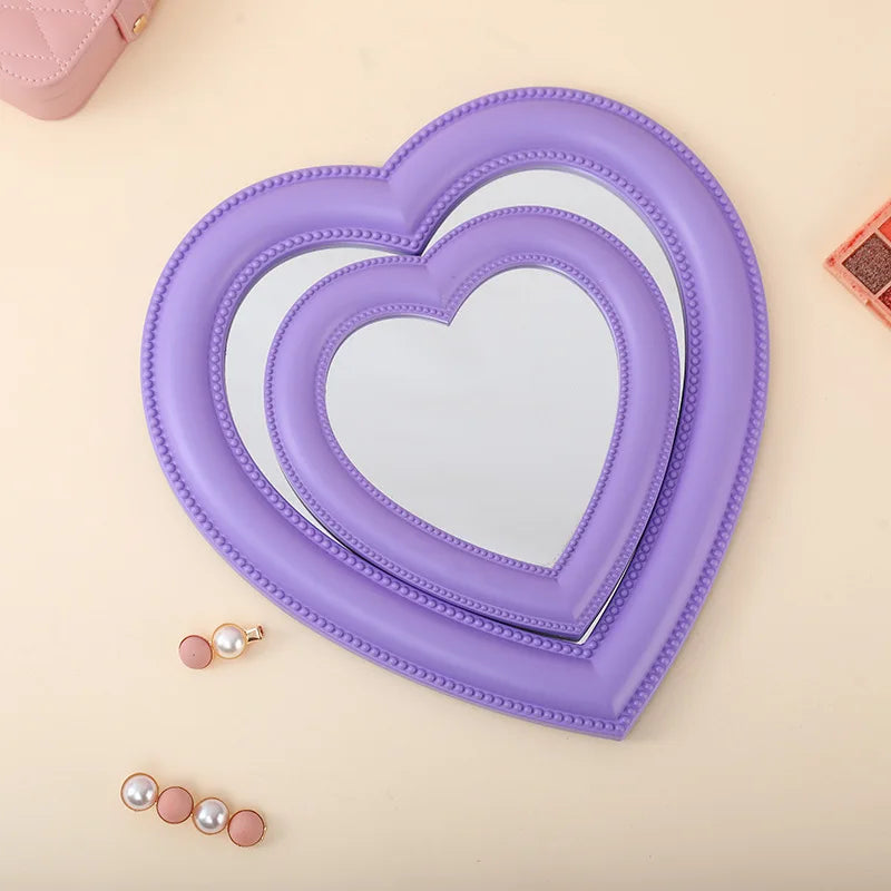 Pink Love Heart-Shaped Cosmetic Mirror Makeup Wall Hanging Mirror Mythical - Tophatter Daily Deals