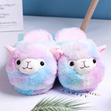 Fuzzy Slippers Plush Warm Shoes Cute Alpaca Cozy Home Slides Pink Brown Multicoloured Animals - Tophatter Daily Deals