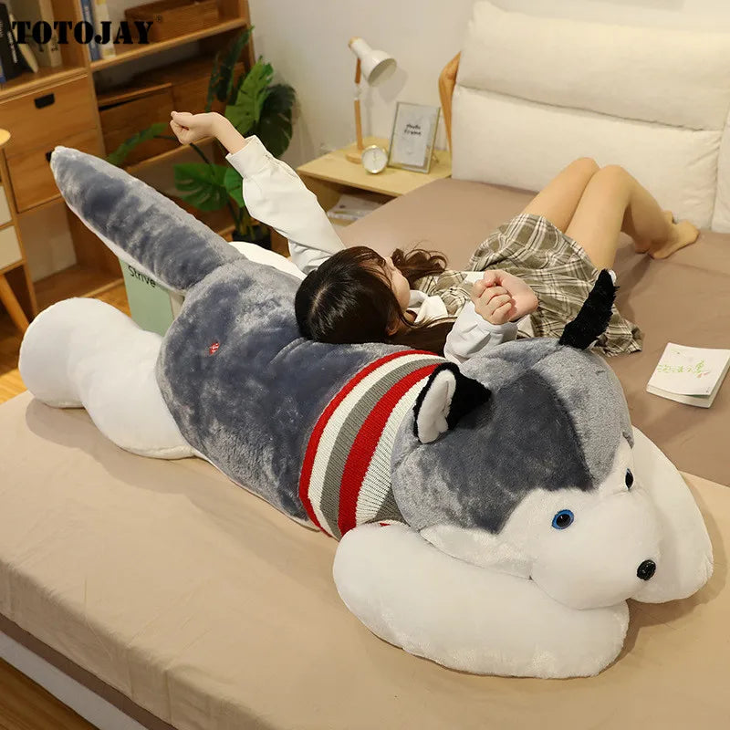 Huskie Dog Plush Doggy Puppy Husky Sleeping Grey White Stuffed Soft Toy Animals - Tophatter Daily Deals