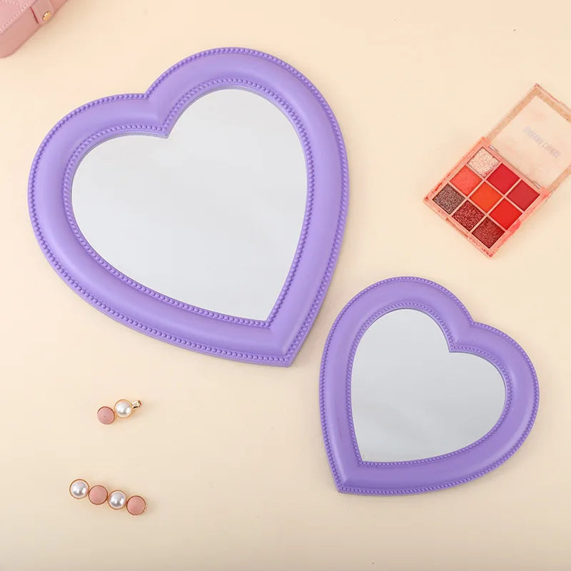 Pink Love Heart-Shaped Cosmetic Mirror Makeup Wall Hanging Mirror Mythical - Tophatter Daily Deals