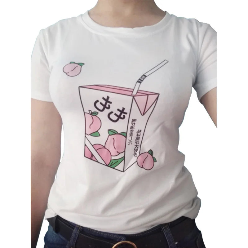 Pink Peach Juice Harajuku T Shirt Food - Tophatter Daily Deals