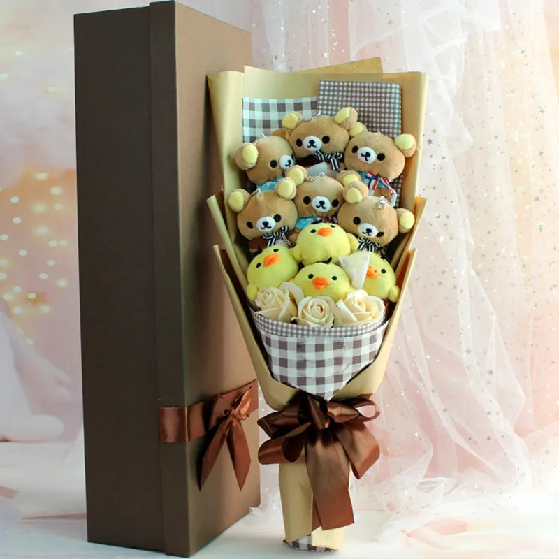 San-X Rilakkuma Korilakkuma Teddy Bear Plush Toy Flower Bouquet Gift Box Flowers - Tophatter Daily Deals