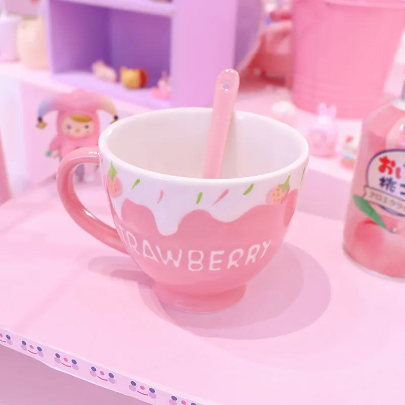 Strawberry and Cream Pink Large Coffee Mug Food - Tophatter Daily Deals