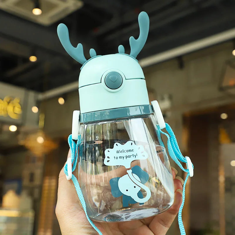 Cute Deer Antlers Water Bottle Pink Blue Yellow Green Blue - 400ml Animals - Tophatter Daily Deals