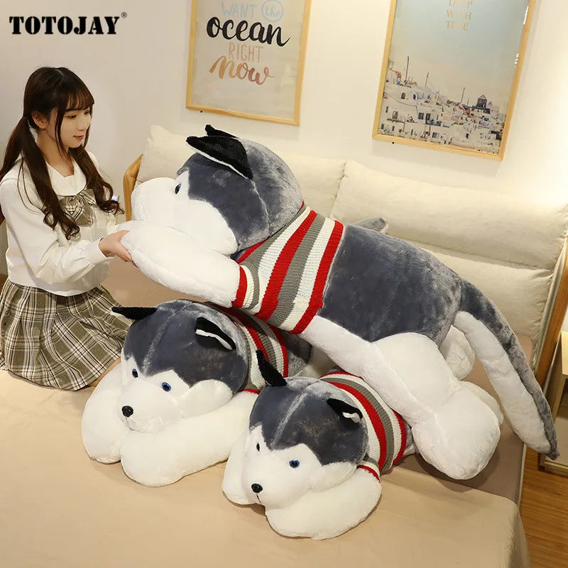 Huskie Dog Plush Doggy Puppy Husky Sleeping Grey White Stuffed Soft Toy Animals - Tophatter Daily Deals