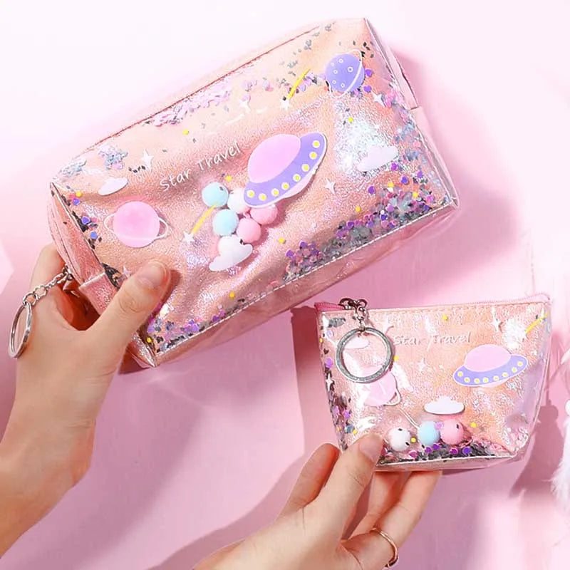 Pencil Case Laser Big Makeup Bag Cosmetic Case Outer Space - Tophatter Daily Deals