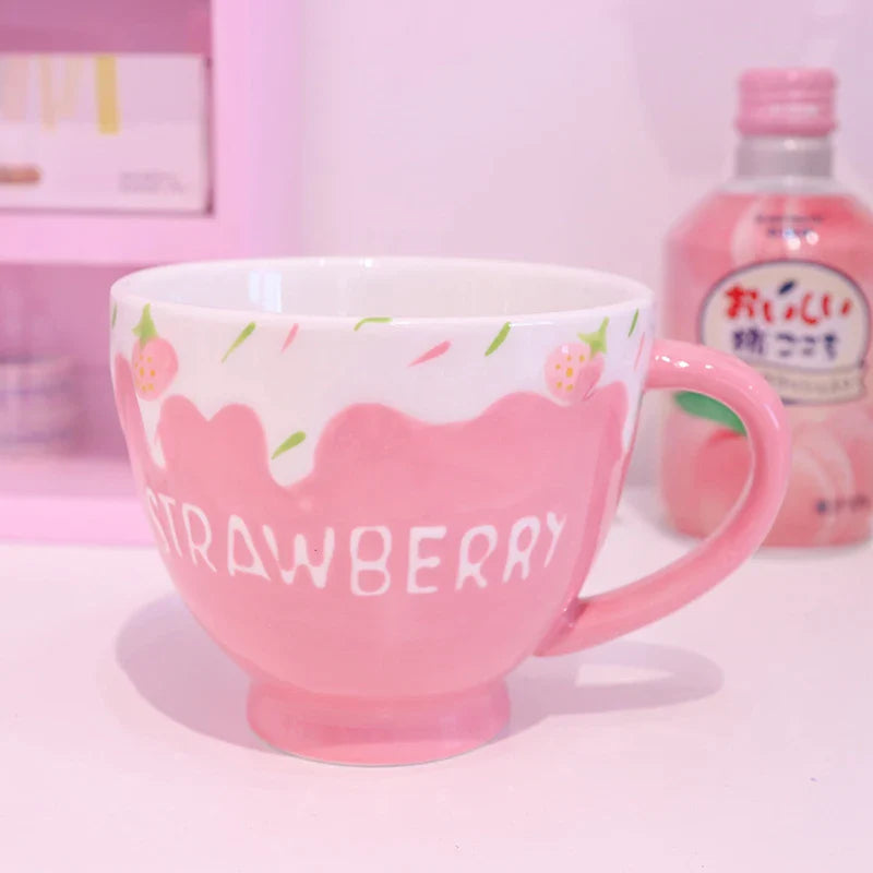 Strawberry and Cream Pink Large Coffee Mug Food - Tophatter Daily Deals